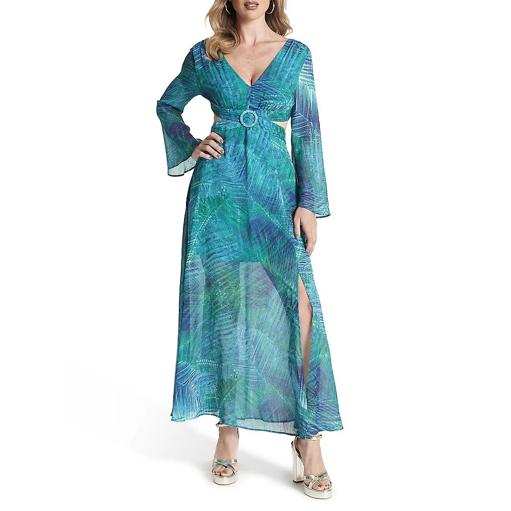 Long-Sleeve Jen Double-V Cutout Maxi Dress