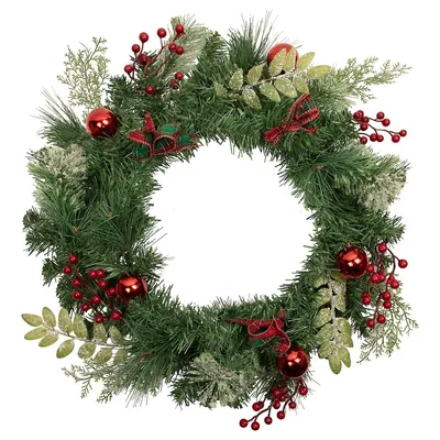 Decorated Frosted Pine And Pine Cone Artificial Christmas Wreath, 24-inch, Unlit