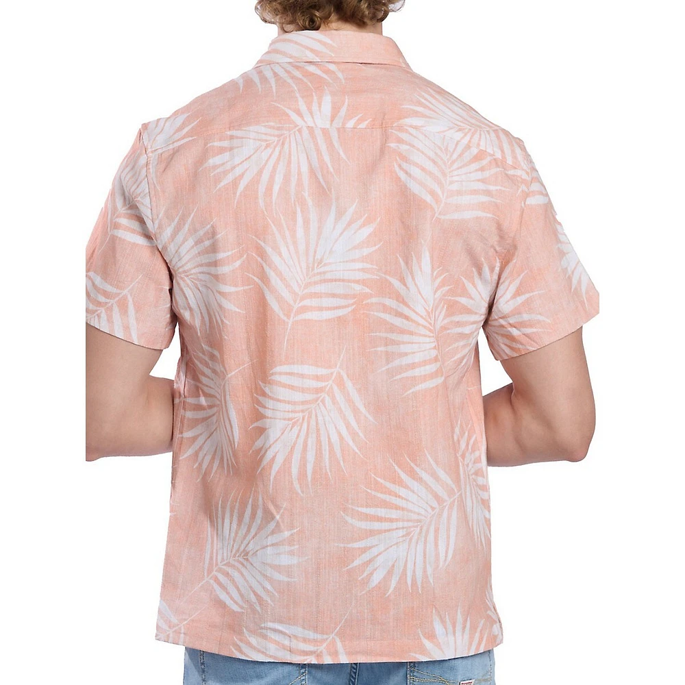 Chemise à manches courtes avec texture flammée et palmiers