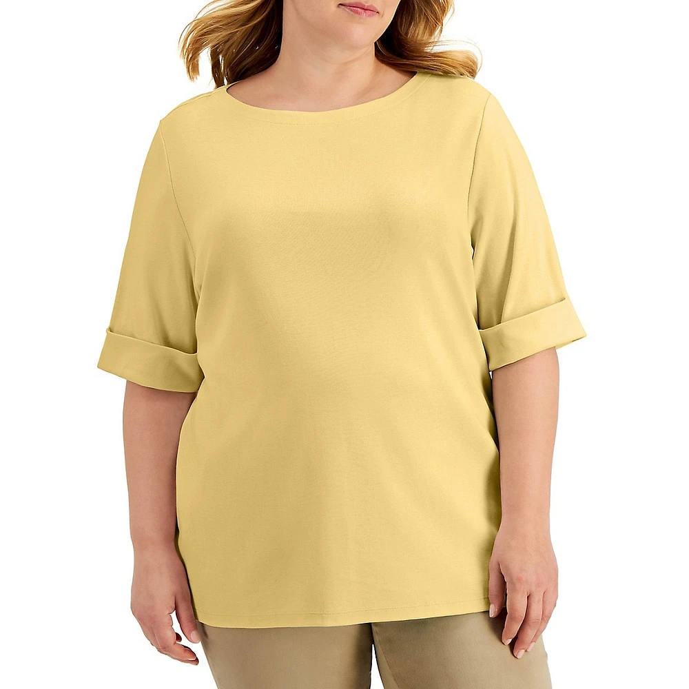 Plus Cotton Elbow-Sleeve Top