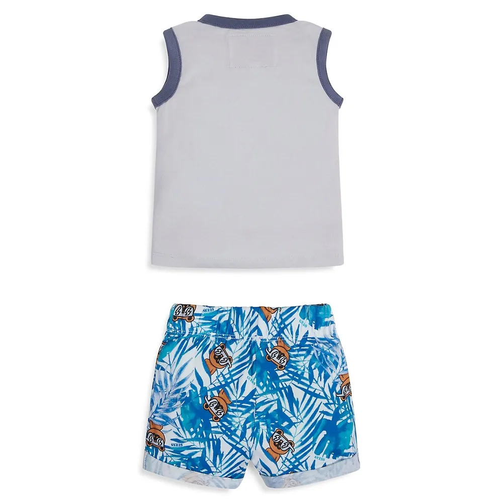 Baby Boy's Organic Cotton Ringer Graphic Tank & Printed Shorts Set