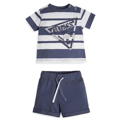 Baby Boy's Organic Cotton Striped Logo T-Shirt & Shorts Set