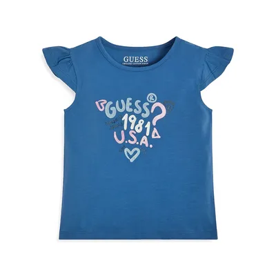 Printed Short-Sleeve Pointelle Top for Girls