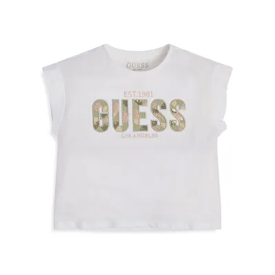 T-shirt en coton biologique orné de paillettes avec logo pour fille
