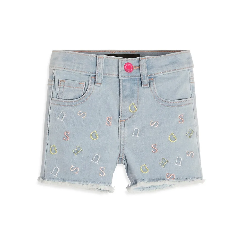 Short en denim avec broderies pour fillette