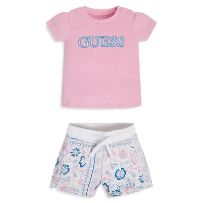 Ensemble de shorts à imprimé actif et t-shirt avec logo pour bébé fille