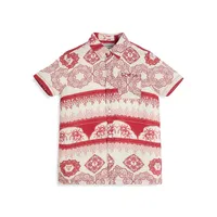 Boy's Slub Viscose-Linen Short-Sleeve Shirt