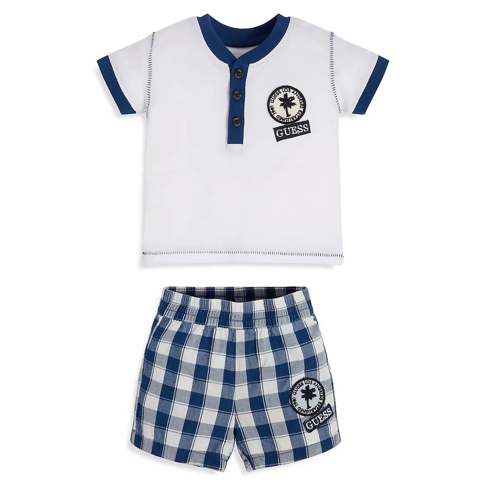 Ensemble t-shirt Henley et short à carreaux pour bébé garçon, deux pièces