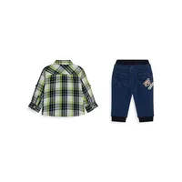 Baby Boy's 2-Piece Plaid Shirt and Denim Joggers Set