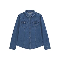 Girl's Western Denim Roll-Sleeve Shirt