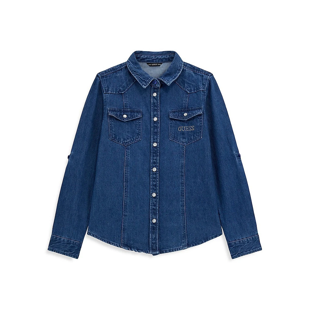 Girl's Western Denim Roll-Sleeve Shirt