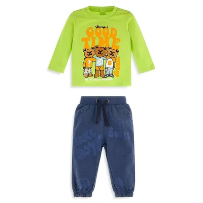 Baby Boy's 2-Piece Graphic Top and Print Joggers Set