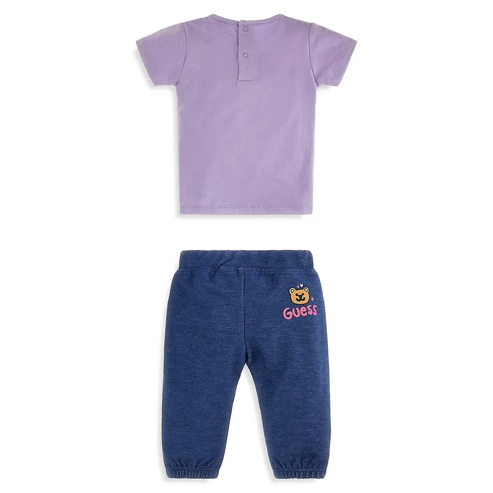 Baby Girl's 2-Piece Pocket Bear T-Shirt and Knit Denim Joggers Set