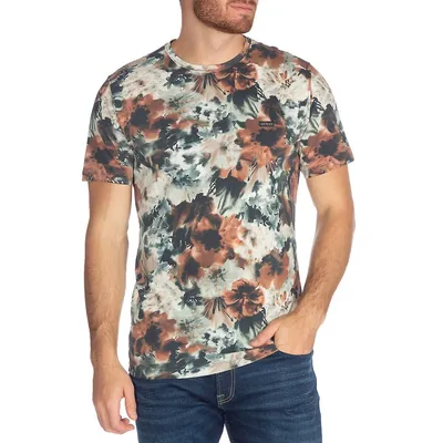 Slim-Fit Slub Floral-Print T-Shirt