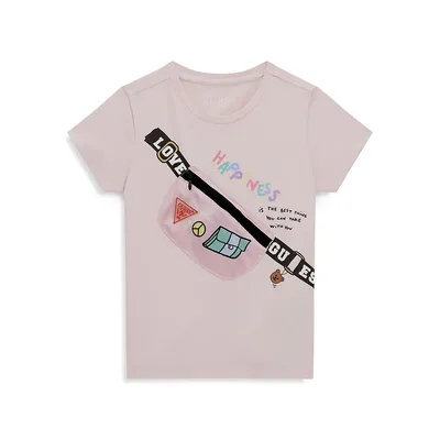 GUESS Little Girl's Glitter-Logo Lettuce-Trim T-Shirt