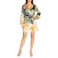 Cassia Jacquard Tropical-Print Dress