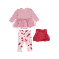 Baby Girl's Vest, Long Sleeve Top and Leggings Set