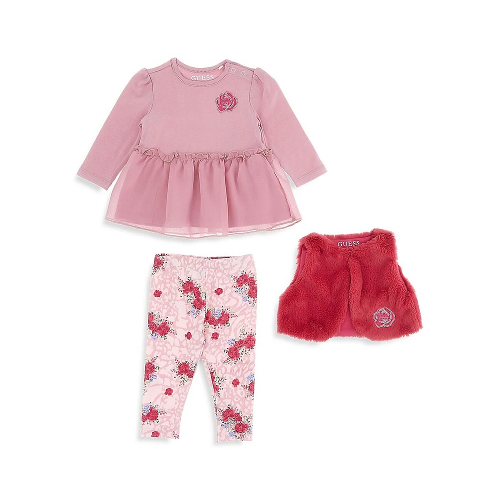 GUESS Baby Girl's Vest, Long Sleeve Top and Leggings Set