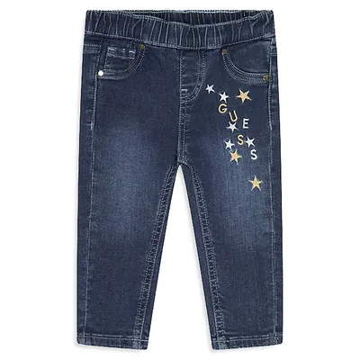 Little Girl's Star & Logo Pull-On Jeans