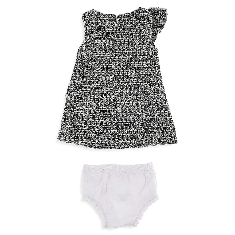 Baby Girl's Sleeveless Boucle Dress With Panties Set
