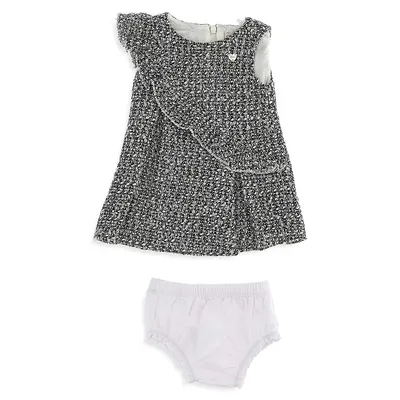Baby Girl's Sleeveless Boucle Dress With Panties Set