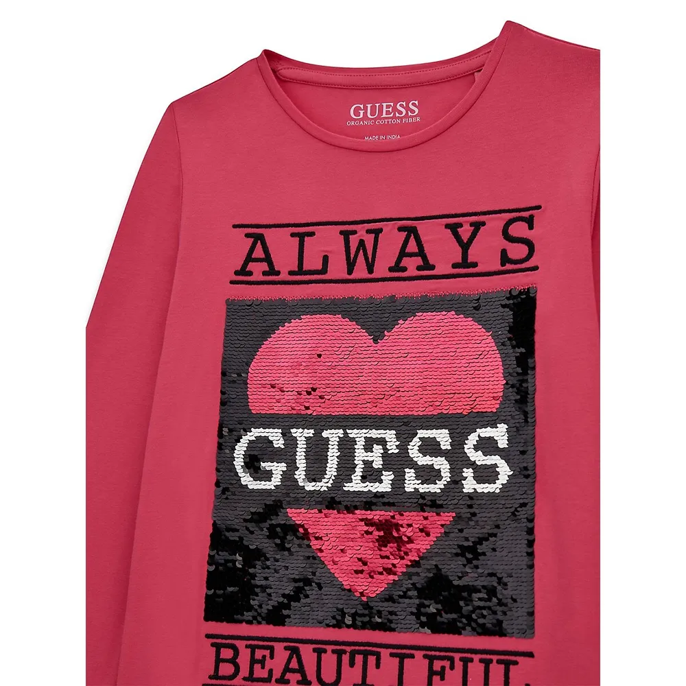 Girl's Long-Sleeve Sequin Graphic T-Shirt