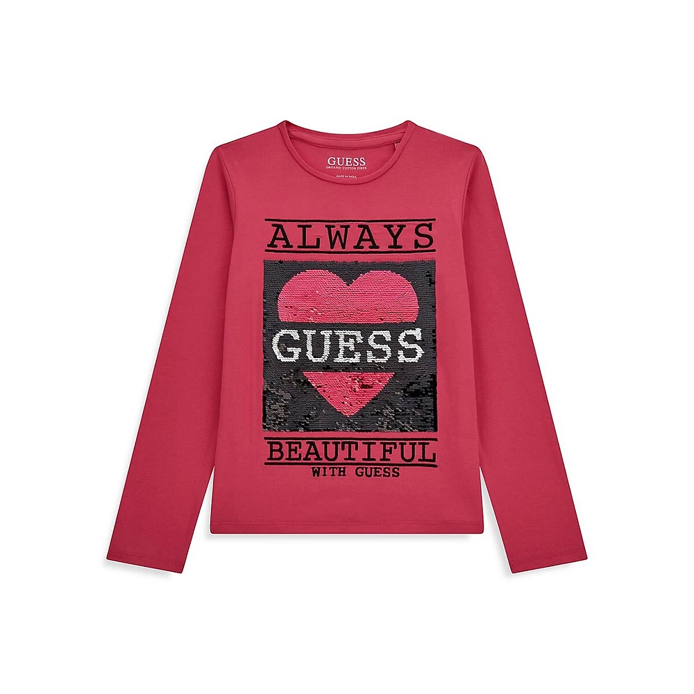 Girl's Long-Sleeve Sequin Graphic T-Shirt