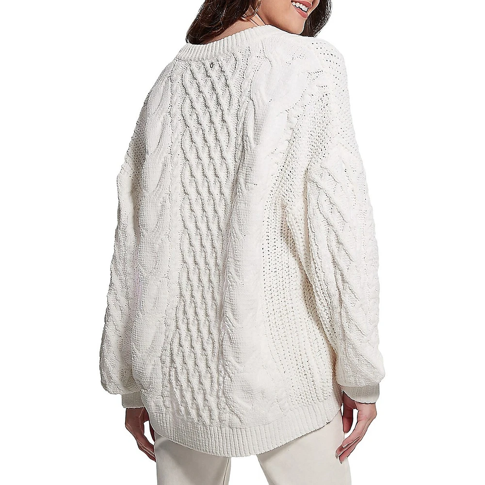 Chandail torsadé en chenille à encolure V Aki