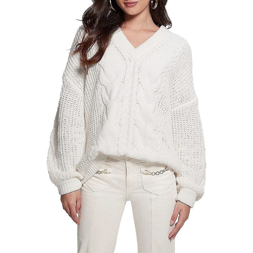 Aki Chenille Cable V-Neck Sweater