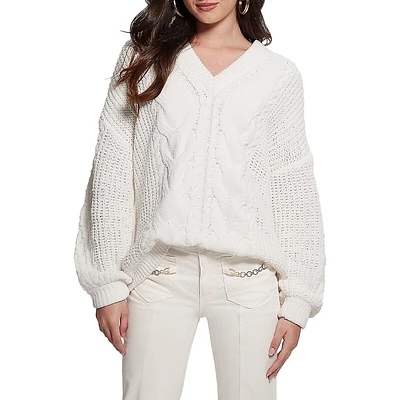 Aki Chenille Cable V-Neck Sweater