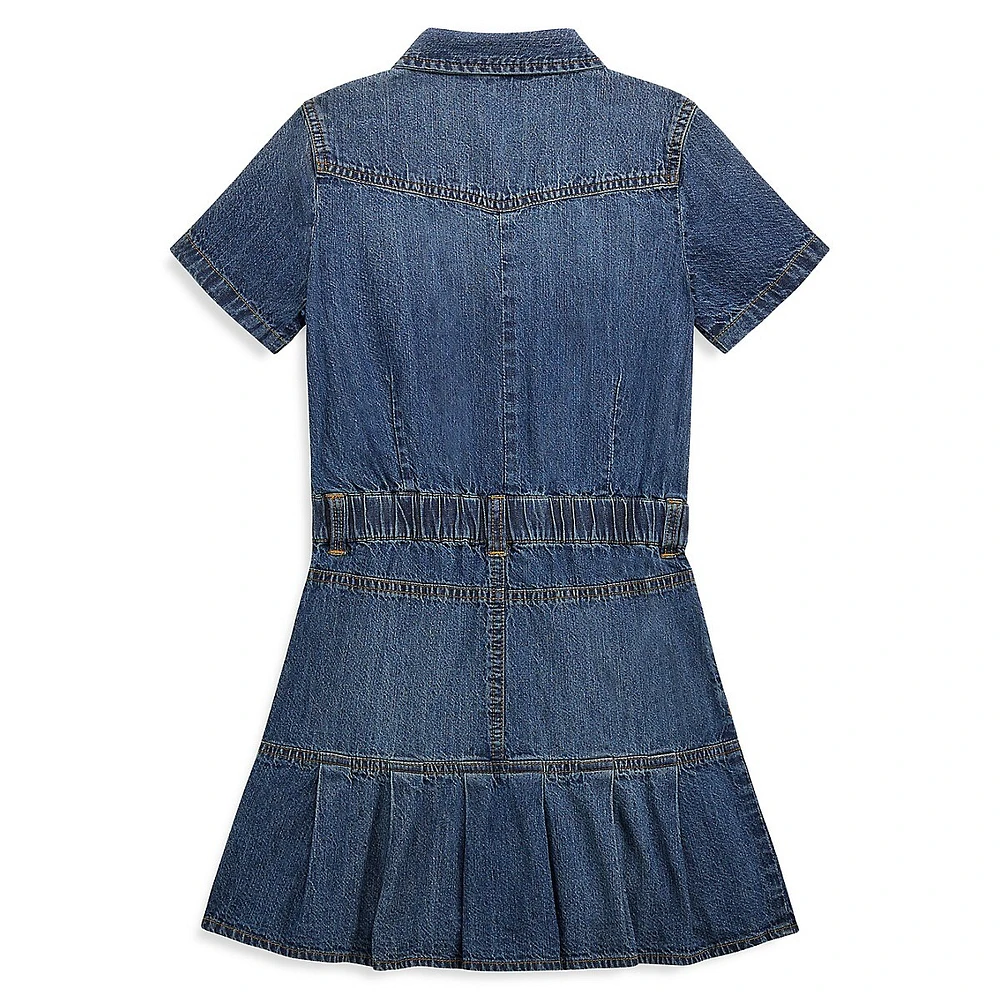 Girl's Short-Sleeve Denim Shirt Dress