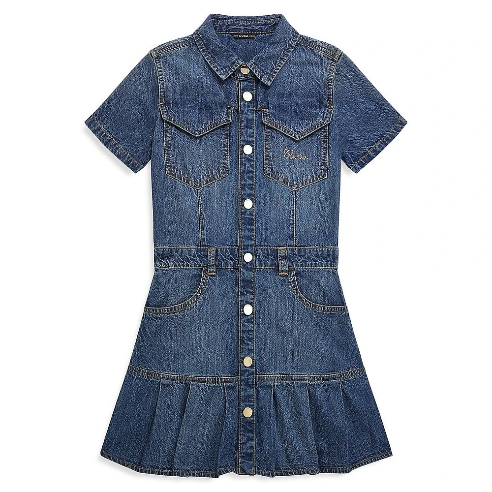 Girl's Short-Sleeve Denim Shirt Dress