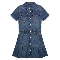 Girl's Short-Sleeve Denim Shirt Dress