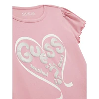 Little Girl's Guess Scalloped Heart Graphic T-Shirt