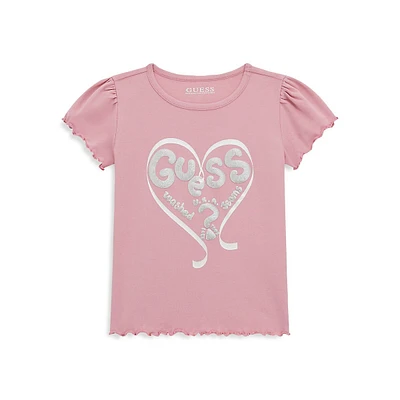 Little Girl's Guess Scalloped Heart Graphic T-Shirt