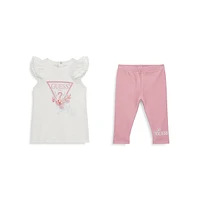 Baby Girl's 2-Piece Floral Logo T-Shirt & Leggings Set
