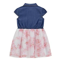 Little Girl's Denim & Cherry Blossom-Print Dress