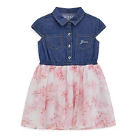 Little Girl's Denim & Cherry Blossom-Print Dress