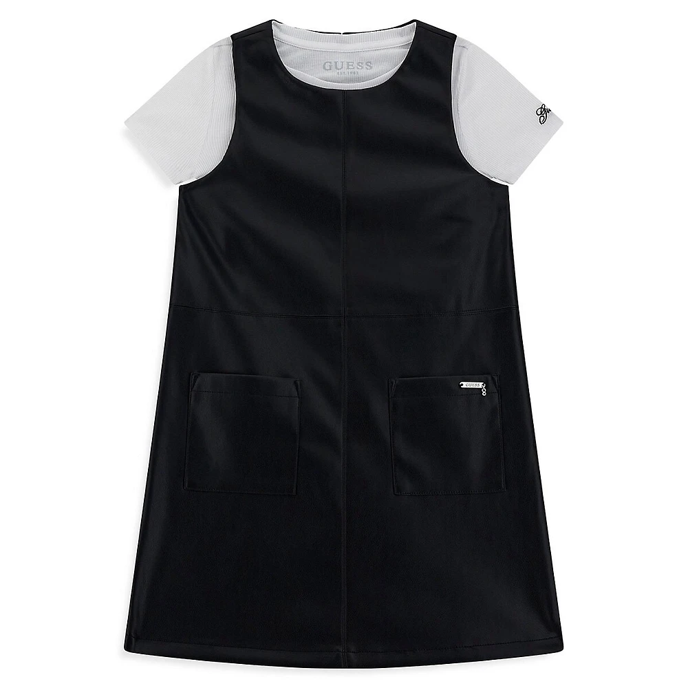 Robe-chasuble en cuir végane et t-shirt pour fille