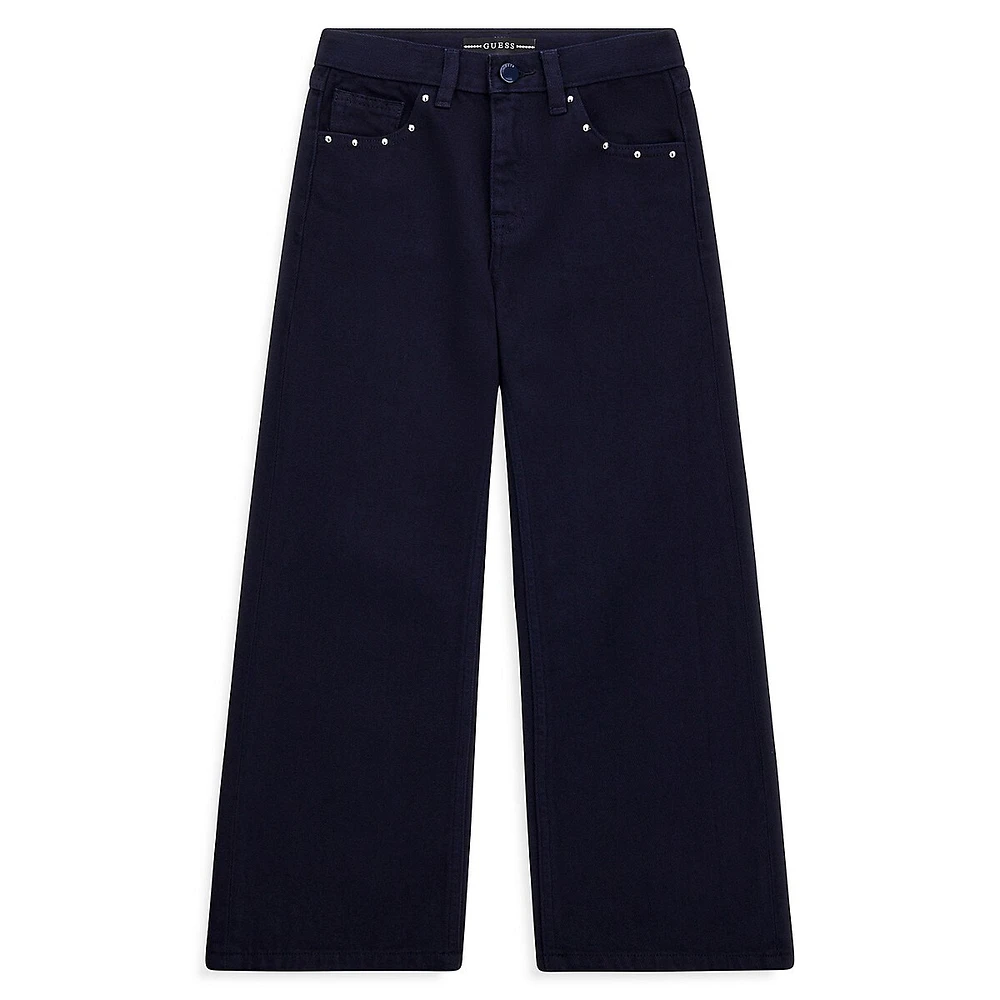 Girl's 90's Wide-Leg Blackened Blue Jeans