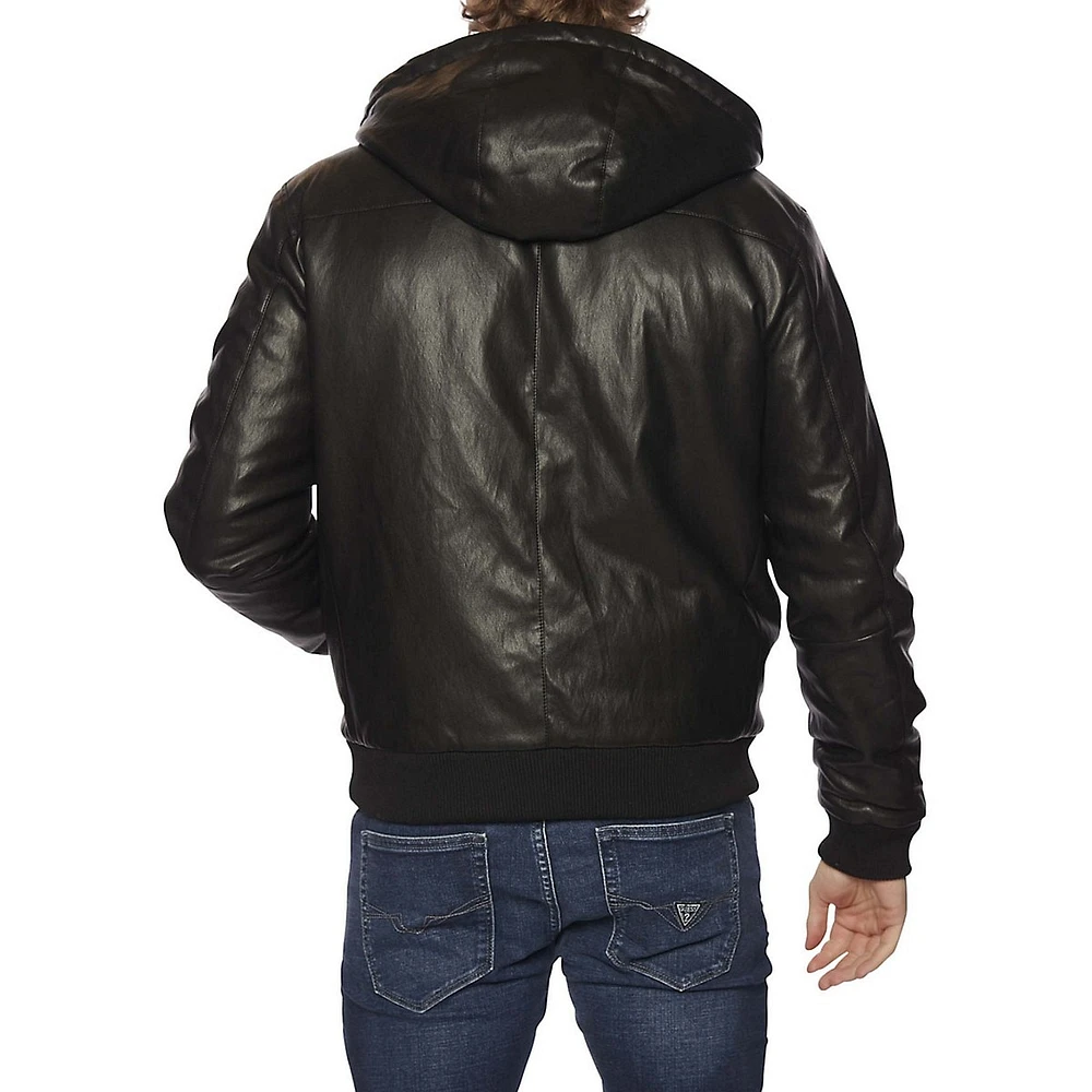 Gary Faux Leather Hooded Zipper Jacket