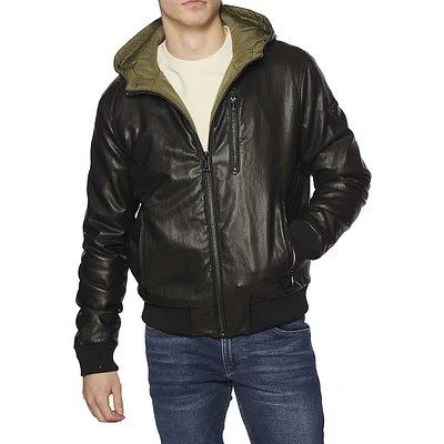 Gary Faux Leather Hooded Zipper Jacket