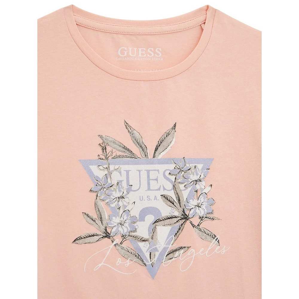 T-shirt à logo fleuri en mélange de coton biologique pour fille