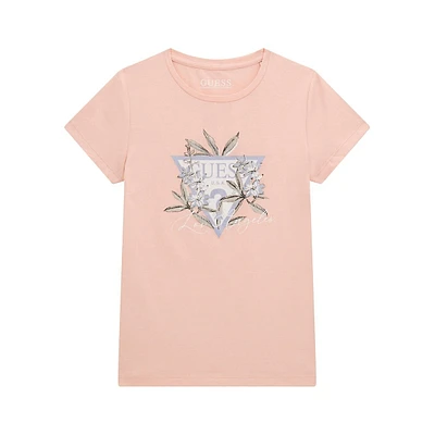 Girl's Organic Cotton-Blend Floral-Logo T-Shirt