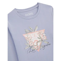 Girl's Organic Cotton-Blend Floral-Logo Long-Sleeve T-Shirt