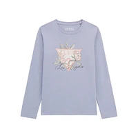 Girl's Organic Cotton-Blend Floral-Logo Long-Sleeve T-Shirt