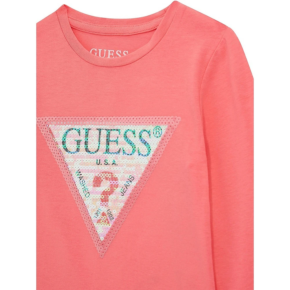 Little Girl's Sequin-Logo Long-Sleeve T-Shirt