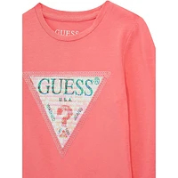 T-shirt à manches longues avec logo paillettes pour petite fille