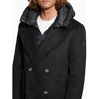 Jeff Removable-Hood & Bib Double-Breasted Wool-Blend Peacoat