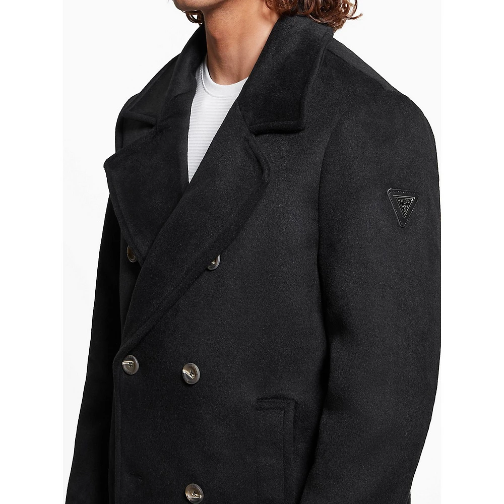 Jeff Removable-Hood & Bib Double-Breasted Wool-Blend Peacoat